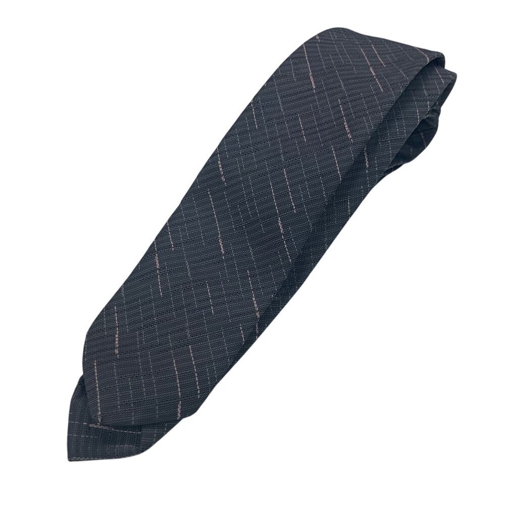 Vintage Vision Skinny Gray Pink Textured 100% Polyester Mens Neck Tie Necktie